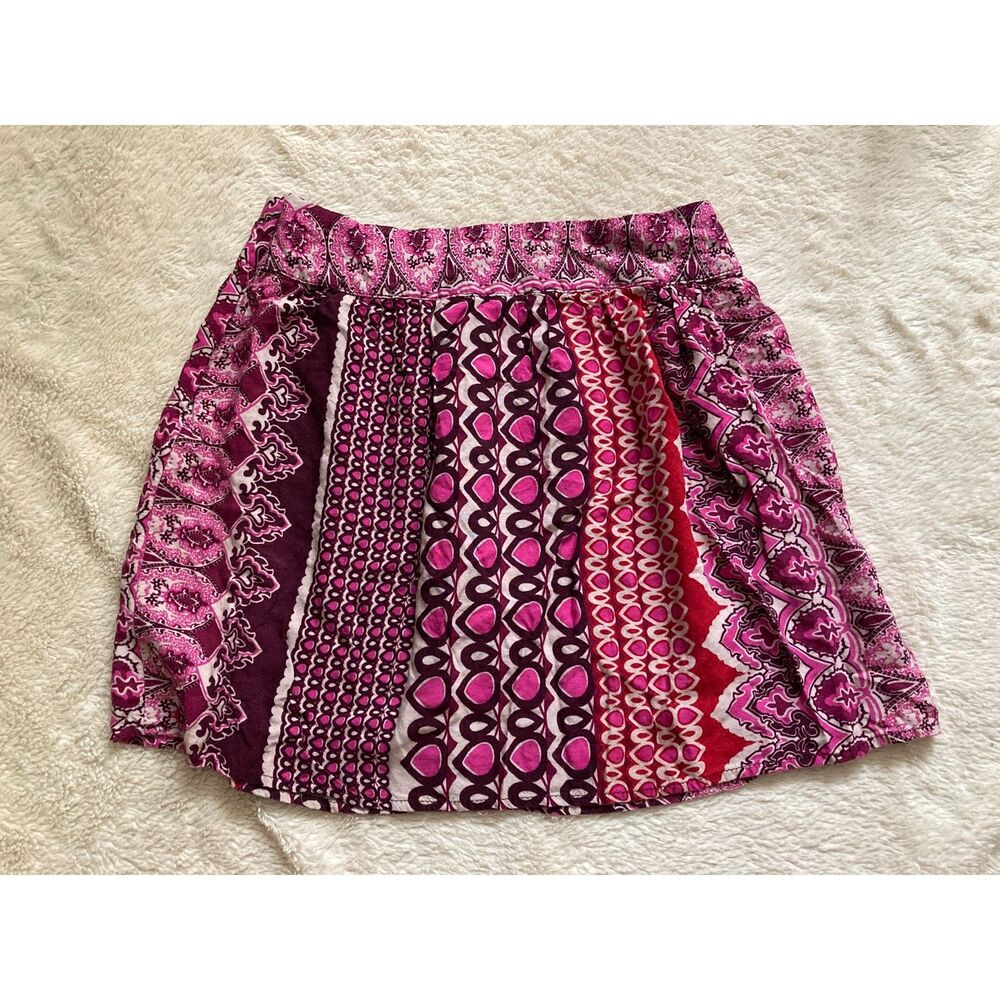 Y2K USA Made Charlotte Russe Rayon Boho Paisley Mini Skirt Magenta Plum Side Zip